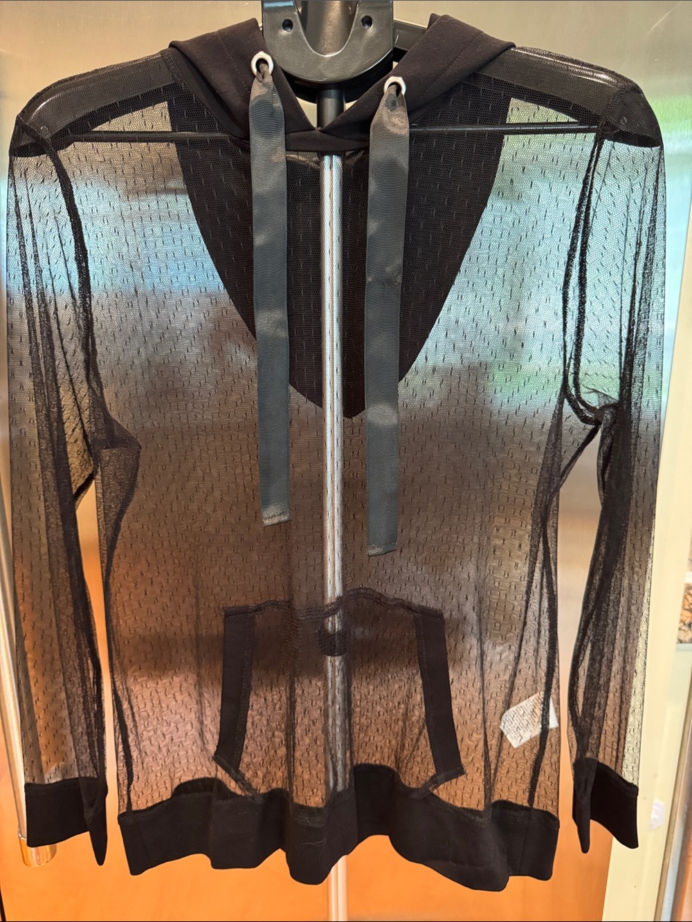 Sheer Black Mesh Hooded Pullover